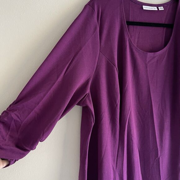 Susan Graver Purple Midi Dress Plus Size 3X A Line soft Knit Ruched Sleeve - Picture 4 of 11
